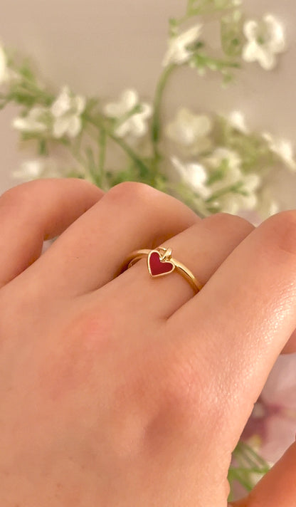 Cupidon - Bague cœur rouge en Plaqué Or - Yasmeen Jewelry