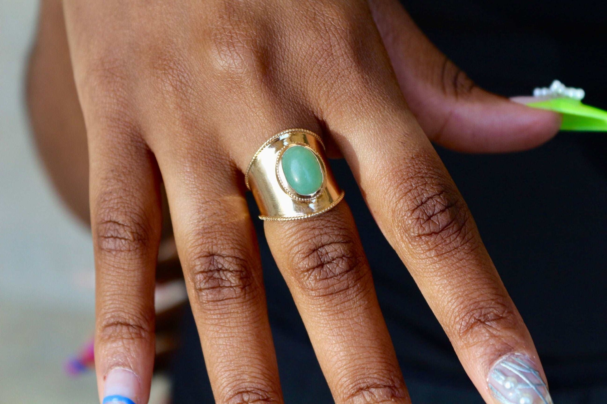 Isaya - Bague en Plaqué Or et Aventurine verte - Yasmeen Jewelry